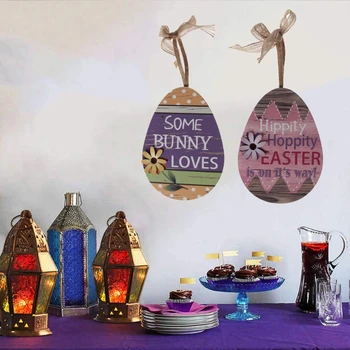Veselú veľkú noc Drevené Vajíčka Visí Prívesok Ozdoby Plavidlá Domov Veľkonočné Party Dekorácie DIY Rekvizity