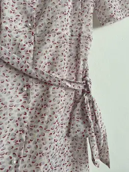 Ženy Vytlačené Midi Šaty Krajky-up Zábal Dva Kusy-Krátke rukávy tvaru Lete Roku 2020 Nový Pearl Pracky Retro Šaty