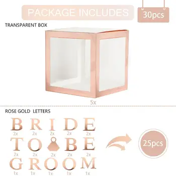 Rose Gold Transparentné Balón Boxy Svadobné Sprcha Svadobné Dekor Nevesta BYŤ Pre Dekorácie Bachelorette Party Dodávky