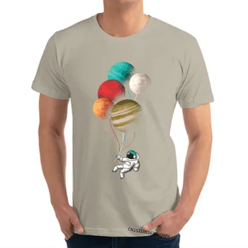 Normálne Astronaut s balónmi T Shirt NOVÝ ROK DEŇ O-Krku Bavlnená Tkanina Top Mens T-shirts Normálne Topy Tričko Fashion