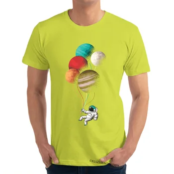 Normálne Astronaut s balónmi T Shirt NOVÝ ROK DEŇ O-Krku Bavlnená Tkanina Top Mens T-shirts Normálne Topy Tričko Fashion