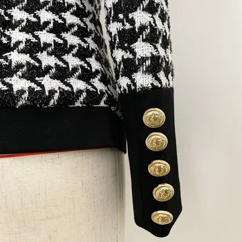 Jesenné Zimné Oblečenie Žien Elegantné Krátke Kovové Tlačidlo Houndstooth Vlny Kabát Ženy Streetwear Módy