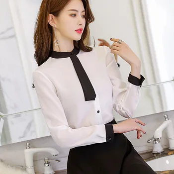 Na Jeseň Roku 2019 Ženy Bežné Biela Blúzka Kórejský Dlhý Rukáv Tričko Slim Luk Ženy Oblečenie, Streetwear Tričko Office Ženy Letné Topy