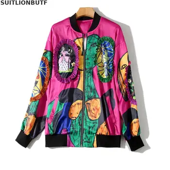 Suitlionbutf 2019 Jeseň Perfektnú Kvalitu Kontrast Farieb Komiksu, Anime Tlač Zips Streetwear Módy Kabáty A Bundy Ženy