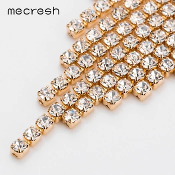 Mecresh Drahokamu Crystal Veľký Dlhý Strapec Náušnice pre Ženy, Strieborná Farba Elegantné Srdce Drop Náušnice, Módne Šperky MEH1602
