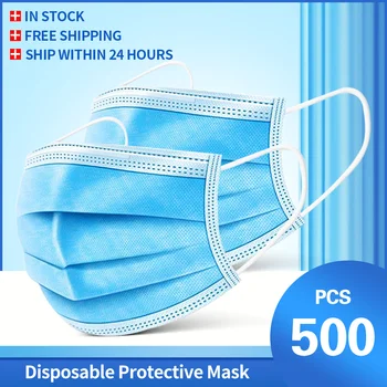 500pcs Maska mascarillas Jednorazové Masku na Tvár mondmasker Netkaných 3 Vrstva Masky Úst Masky Filtra Priedušná Ochranné masky
