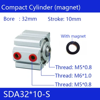 SDA32*10 32 mm Vŕtanie 10 mm Zdvih Kompaktné Vzduchové Valce SDA32X10 Dual Action Vzduchu v Pneumatických Valcov