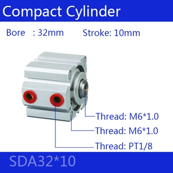 SDA32*10 32 mm Vŕtanie 10 mm Zdvih Kompaktné Vzduchové Valce SDA32X10 Dual Action Vzduchu v Pneumatických Valcov