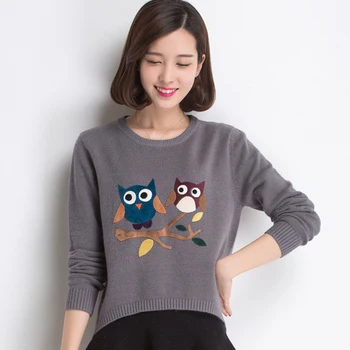 2017 jar jeseň nové kórejské ženy pletený pulóver sveter dámske roztomilý kreslený sova pulóvrov, svetrov femme tricot vytiahnite