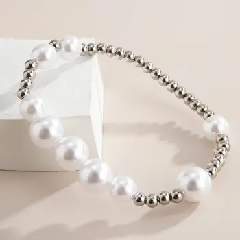 SHIXIN Charms White Pearl Korálky Náramok pre Ženy, Svadobné Strane Reťazca Módne Šperky z Nerezovej Ocele Korálkový Náramok femme 2020