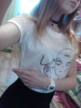 Horúce Kwaii Fajčenie Cudzincov t shirt ženy Zábavné Punk 2016 T-shirts tumblr Bežné A Posádky Krku tee tričko femme WMT121