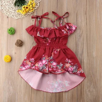 Novorodenca Baby Girl Deti Mimo Ramenný Kvetinový Romper Jumpsuit Šaty Letné Oblečenie Jednodielne Dievčenské Šaty Oblečenie