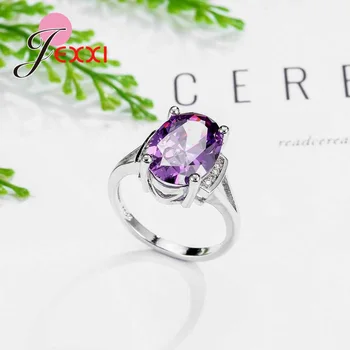 Očarujúce Fialová Oválne Kameňa S Roztomilé Biele Kubických Crystal Ženy Šperky 925 Sterling Silver Ring Romantický Štýl