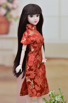 Bábika Príslušenstvo Červený Kvet Ručné Šaty Pre Barbie Cheongsam Čínske Tradičné Šaty Vestido Qipao Večerné Šaty