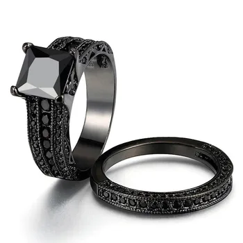 Móda Veľký Štvorcový Zirkón Prsteň Vintage Čierna Pár Krúžok Titánové Šperky, Snubné Prstene Pre Ženy Narodeninám