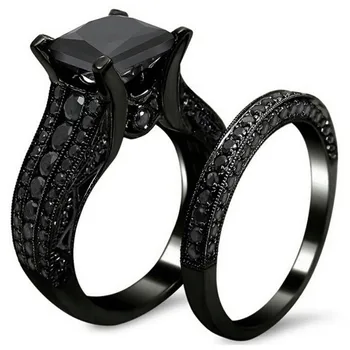 Móda Veľký Štvorcový Zirkón Prsteň Vintage Čierna Pár Krúžok Titánové Šperky, Snubné Prstene Pre Ženy Narodeninám