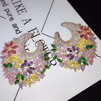 HIBRIDE Módne Multicolor Cubic Zirconia Kvety Dizajn Stud Náušnice Pre Ženy Šperky, Svadobné Brincos boucle d'oreille E-869