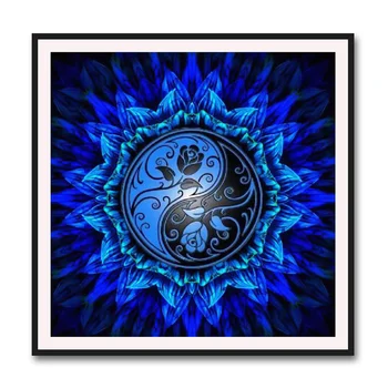 ZJZY 5D Diy Diamond Maľovanie Modrá Mandala Kvet Ručné Domov Darček Diamond Výšivky Obraz Mozaiky Kolo Drahokamu LY657
