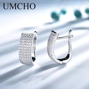 UMCHO Elegantné Pevné Striebro 925 Šperky Kolo Vytvorené čisto Biela, CZ Klip Náušnice Pre Ženy Narodeninám Charms Jemné Šperky