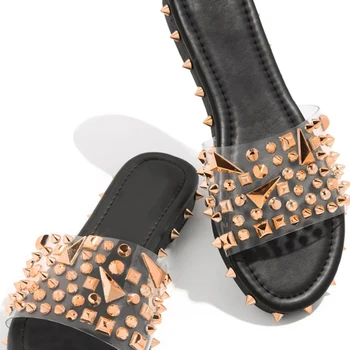 Letné módy nit dámske papuče ploché pláži papuče transparentné ploché topánky ženy lesklé sandále