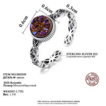CZCITY Reálne 925 Sterling Silver Retro Crystal Otvoriť Prstene pre Ženy, skvelý Dizajn Drahokam Putá Prstene, Šperky Femme Bijoux