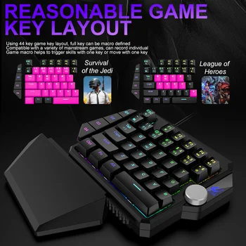 RGB jedno-ručné mechanické klávesnice PC, konzoly PS4 Trón mini hry klávesnice Multifunkčné Ergonómia Podsvietenie mini klávesnica