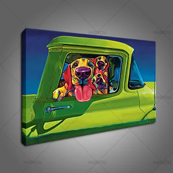 HASYOU Ručné maľovanie pet psov radosť jazdec na olej, plátno pre bývanie, domáce dekorácie a wall art plagát, galéria