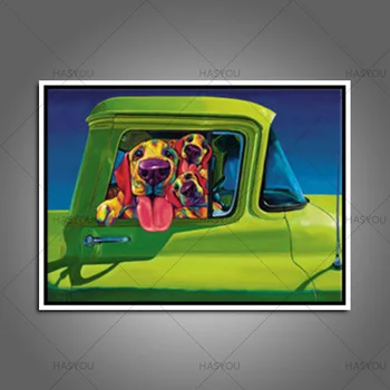 HASYOU Ručné maľovanie pet psov radosť jazdec na olej, plátno pre bývanie, domáce dekorácie a wall art plagát, galéria