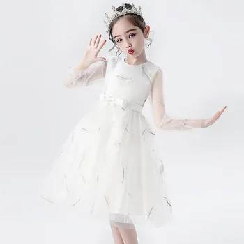 Dievčatá Strana Princezná Šaty Nové 2021 Deti čipky Dlhý rukáv Šaty pre Batoľa Dievčatá Svadby, Narodeniny Oblečenie detské kostýmy