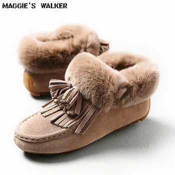 Maggie je Walker Módne Originálne Kožené Králik Vlasy Čižmy Zimné Topánky S Strapce Veľkosť 35-40