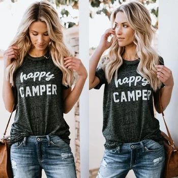 2019 Nové Módne Happy Camper Iny Ženy Tshirts Tees Grafické Instagram Topy Tričko Letné Top