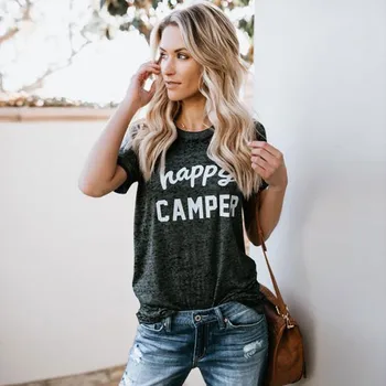 2019 Nové Módne Happy Camper Iny Ženy Tshirts Tees Grafické Instagram Topy Tričko Letné Top