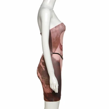 Hirigin Sexy Mimo Ramenný Bodycon Šaty Ženy Ročník Tlače Večierok Ženské Šaty bez Ramienok Mini Slim Plášť Dresse 2021