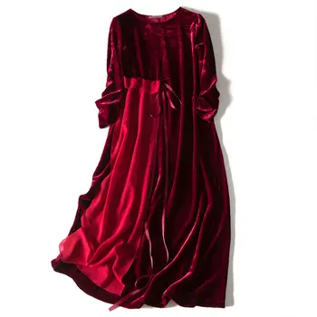 2020 Originálny Dizajn Červené Víno Temperament Nika Dizajnér Stuhy Sukne Dlhé Hodvábne Zamatový Šaty