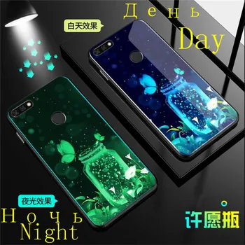 Svetelný Tvrdeného Skla Prípade Huawei Honor 6X 7X 8X 10 Hrať 7A Pro Y9 2018 puzdro Svietiť Zadný Kryt Silikónové Telefón Taška Capa