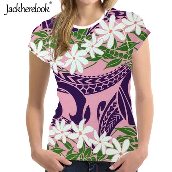 Jackherelook Poly Havajská Tlač Tribal Tiare, Ružové A Fialové Tričko Príležitostné Letné Ženské Oblečenie Plus Veľkosť Dámy Čaj Topy Mujer