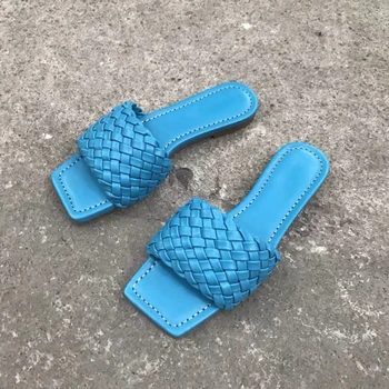 SUOJIALUN 2020 Nový Dizajn Značky Ženy Papuče Väzbe Tkaniny Ženy Letné Beach Listov Vonkajšie Flip Flops Otvorené Prst Ploché Črievičku
