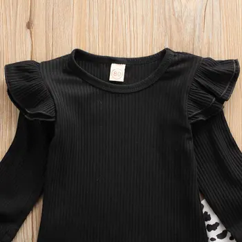 Pudcoco Baby Dievčatá Oblečenie Nastaviť Deti Volánikmi Čierne Tričko S Dlhým Rukávom Topy + Leopard Horela Sequin Nohavice Nohavíc Oblečenie
