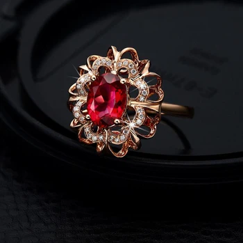 YANHUI Princezná Diana William Kate 2ct Red Crystal Ruby Krúžok Módny Rose Gold Color Zapojenie Striebro 925 Prstene Pre Ženy R196