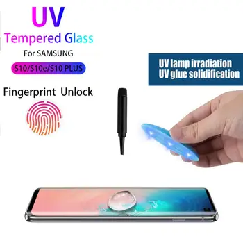 Plný 5D Zakrivené UV Lepidlo Pre Samsung Galaxy s rezacím zariadením S10 PLUS S10+ Tvrdené Sklo odtlačkov prstov odomknúť UV sklo pre S10 S10e Screen Protector
