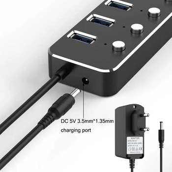 Zliatina hliníka 4 / 7 Porty USB 3.0 Hub Sub-Spínača HUB 60/120cm Kábel Až do 5Gbps Splitter S CE Certifikované EÚ Nabíjačka