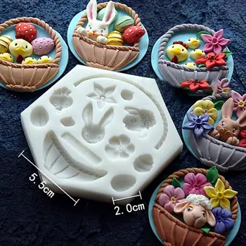 3D Kvetinové koše, Silikónové Formy Tortu Fondant Dekorácie Veľkonočné Zajačik Vajcia Formovať Čokoládu Formy na Pečenie Nástroj