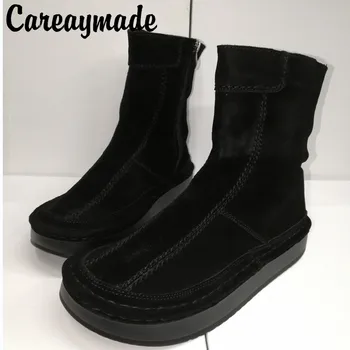 Careaymade-ručne Šité Reálnom Kožené Topánky pre Ženy Fashion Prvkom Výška Podpätku Päty Typ Výška Plošiny Prst Tvar s Platformy