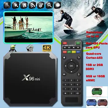 X96 Mini Smart TV BOX Android OS 7.1 2 GB, 16 GB Amlogic S905W Quad Core 2,4 GHz WiFi 4K Set-top Set-Top Boxy, X 96 X96mini tv-box