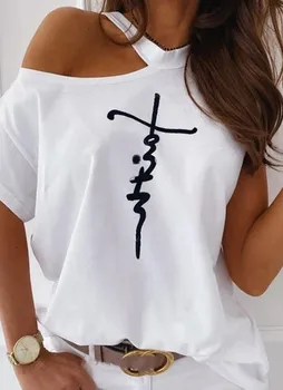 Ženy, Plus Veľkosť Dámy Rameno List Vytlačené T-Shirt Vrchole Letné Voľné Roztomilý Tee Tričko Móde Topy Žena T-shirts