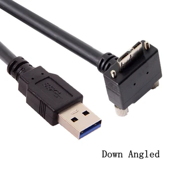90 Stupňov Doprava Až Šikmého Micro B konektor USB 3.0 S Lock Skrutiek Namontujte Údaje nabíjací kábel pre ID PHP Bod Sivá priemyselné kamery