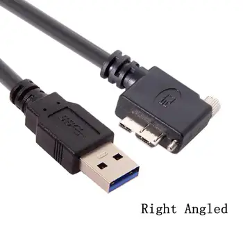 90 Stupňov Doprava Až Šikmého Micro B konektor USB 3.0 S Lock Skrutiek Namontujte Údaje nabíjací kábel pre ID PHP Bod Sivá priemyselné kamery