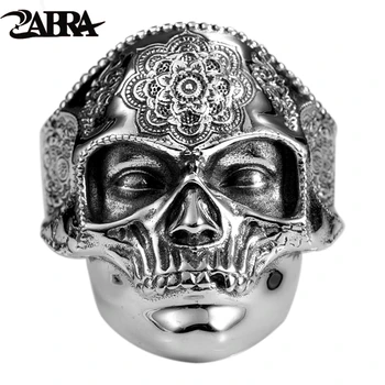 ZABRA Gotický Lotus Maska, Veľké Lebky Krúžok Pre Mužov Nastaviteľné Reálne 925 Sterling Silver Vintage Puk Rock, Hip-Hopu, Biker, Prstene, Šperky