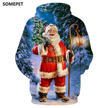 Vianočné Santa Claus Mužov s Kapucňou, 3D Tlač Mikina s Kapucňou Spadajú Zimné Móda Snehuliak Pulóver s Kapucňou Deti Oblečenie