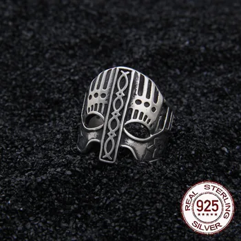 Mincový striebro 925 viking Bojovník prilba nastaviteľný prsteň ako darček s vintage dreva viking box